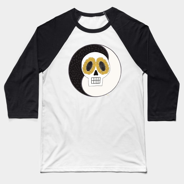 Yin Yang Skull Baseball T-Shirt by KBILU_Art